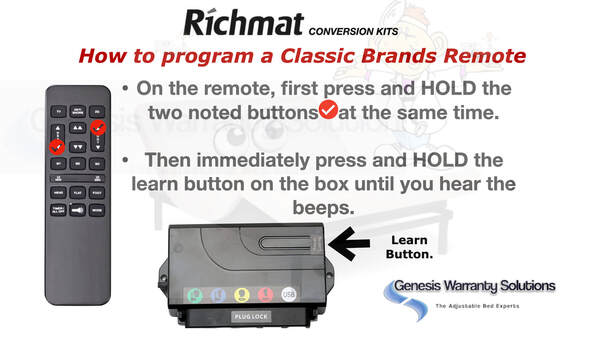 Classic Brands Adjustable Bed Remote Reset & Pair Instructions.